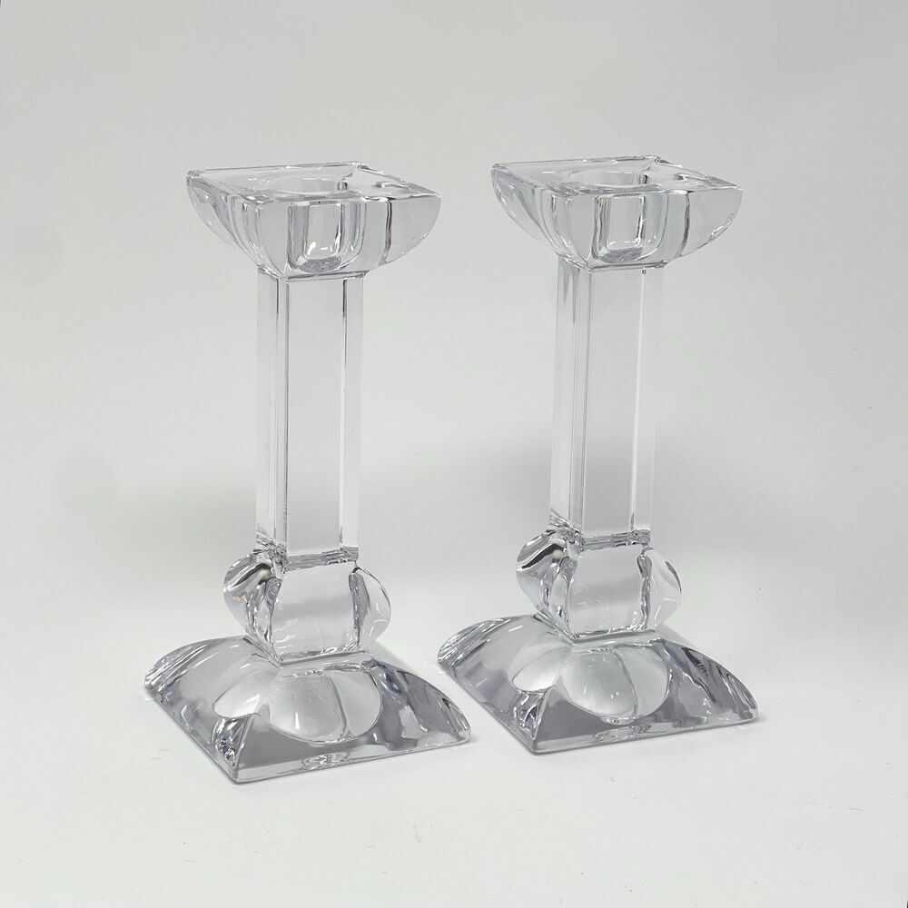 VILLEROY & BOCH Candle Sticks Taper Holders Crystal Square 5.75” Tall Set Of 2